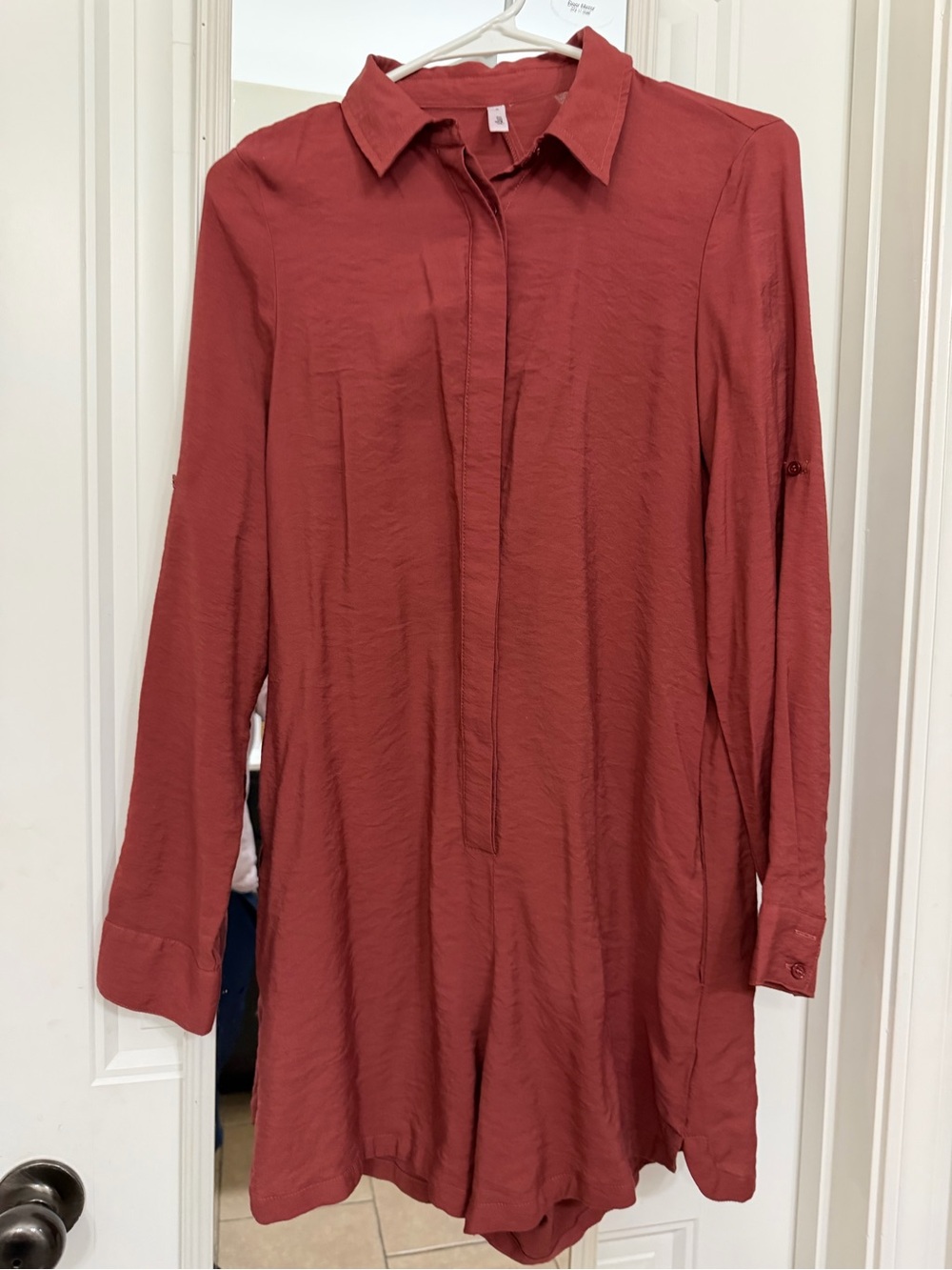 Never Worn glam Brick Red Long Sleeve Collared Romper